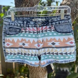 Iris Jeans  Aztec Inspired Design Acid Wash Shorts - Multicolor